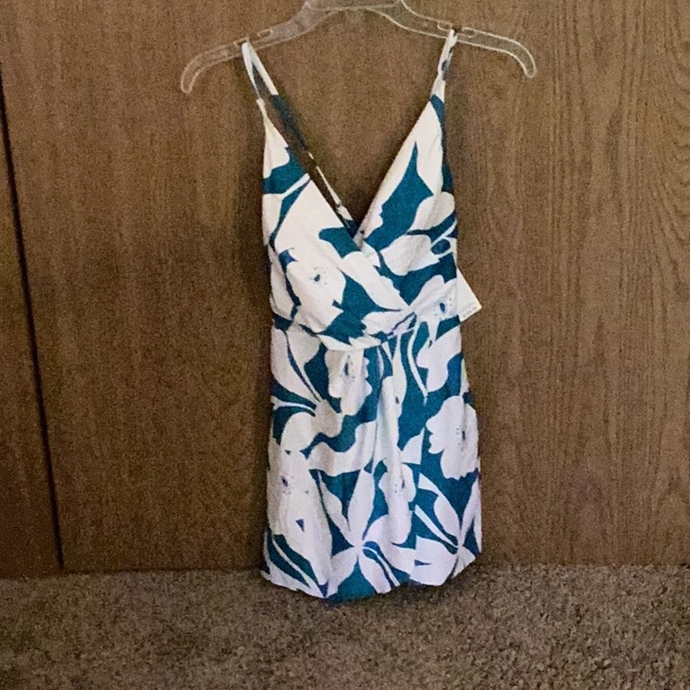 Anne Cole Teal and White Floral Wrap Dress
